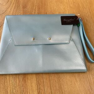 Garuglieri Itay NWT Pearlized Light Blue leather envelope wristlet clutch purse